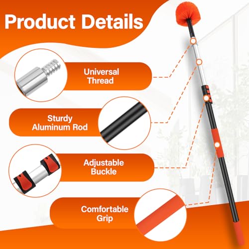 26FT Reach Cobweb Duster with Extension Pole - Spider Web Brush with 5-20 FT Telescopic Aluminum Pole, Washable & Reusable Soft Bristles for Cleaning High Ceiling Corner, Indoor, Outdoor - size: 20 FT