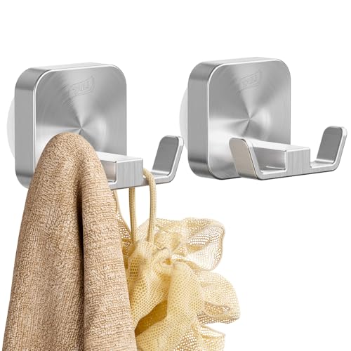 TAILI Patented Strong Suction Cup Hook, 304 Stainless Steel Bathroom Suction Cup Holder for Towel, Loofah, Bathrobe, Damage-Free Hanging Shower Wall Hook, Double-Hook Widening Design, 2 Pack, Silver - color: Wide Double-Hook, Silver