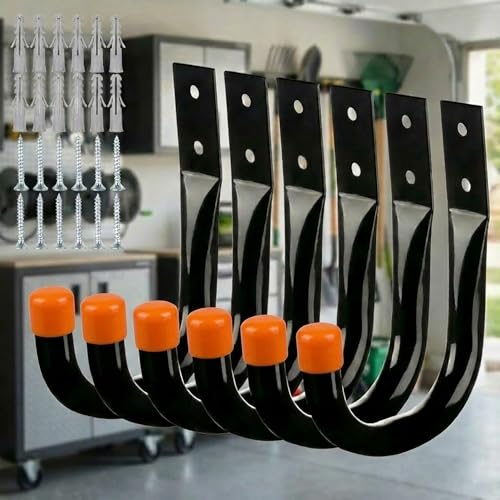 Heavy Duty Metal Wall Hooks 6 Pack, Large 3.5" Utility J Hooks for Garage Organization and Storage, Wall Mount Hangers for Extension Cords Tools Coats Backpacks and Bags, Indoor Outdoor Use, Orange - color: Orange