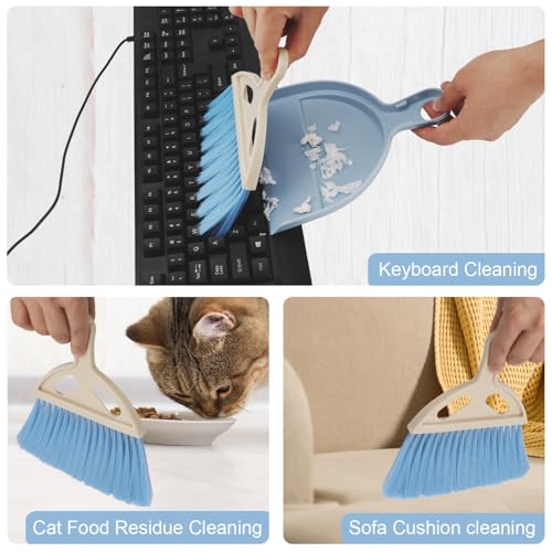 Mini Dustpan and Brush Set Portable Small Broom with Dust Pan Handheld Hangable Whisk Broom and Dust Pan for Home, Kitchen, Table, Office, Car 1 Pcs (Blue) - color: Blue