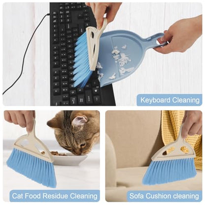 Mini Dustpan and Brush Set Portable Small Broom with Dust Pan Handheld Hangable Whisk Broom and Dust Pan for Home, Kitchen, Table, Office, Car 1 Pcs (Blue) - color: Blue