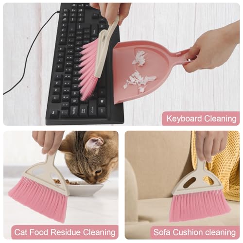Mini Dustpan and Brush Set Portable Small Broom with Dust Pan Handheld Hangable Whisk Broom and Dust Pan for Home, Kitchen, Table, Office, Car 1 Pcs (Pink) - color: Pink