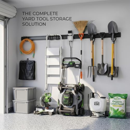Aking Ace Garage Tool Organizer Wall Mount, 48-Inch Heavy Duty Garden Tool Rack for Shed, Holds 350lbs, Adjustable Storage Hanger for Shovel, Rake, and Power Tools - size: 3 Rail 6 Double Hooks