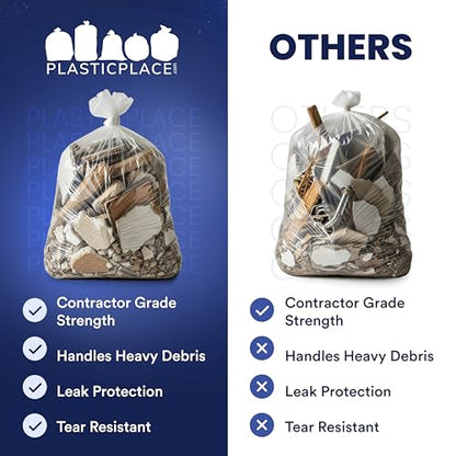 Plasticplace Contractor Trash Bags 55-60 Gallon, Heavy Duty Garbage Bags, 3.0 Mil Clear Trash Bags, Tear-Resistant Large Trash Can Liners for Construction, Recycling & Home Improvement (50 Count) - size: 50 Count (Pack of 1)