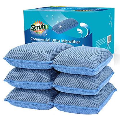 Miracle Microfiber Kitchen Sponge by Scrub-It (6 Pack) - Non-Scratch Heavy Duty Dishwashing Cleaning sponges- Machine Washable - (Blue) - color: Blue