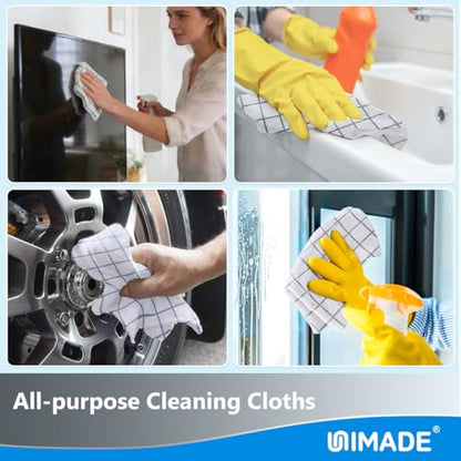 UNIMADE Microfiber Cleaning Cloths, 100 Sheets Reusable Kitchen Towels & Dish Cloths, Lint-Free Absorbent Cleaning Rags, Bulk Kitchen Cleaning Cloths for Household & Restaurant, 11" x 9", Grid Pattern - color: Brid Pattern