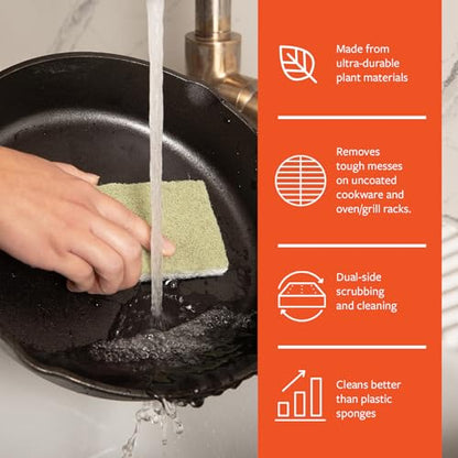 Full Circle Heavy Duty Scrubber Sponge – Robust Agave Leaf & Plastic-Free Cellulose – Dual-Sided Dish Sponge for Cast Iron, Grill Grates & Oven Racks, 2 Pack - size: Agave Sponge 2pk