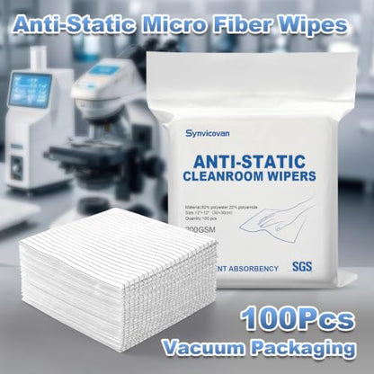 Anti-Static Microfiber Wipes 12"x12"(100 Pcs,Class 100, 200GSM) Lint Free Cloths Reusable Special ESD Protection Design is Suitable for Protecting Sensitive Electronic Components and Tools - size: 12"x12" (Pack of 100)