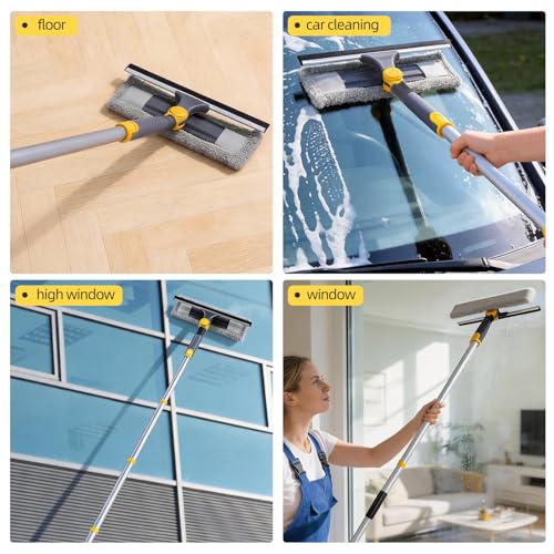 Masthome 77" Squeegee for Window Cleaning | 2-in-1 Window Cleaning Kit, 180° Lockable Rotating Head, Adjustable Pole for High Window