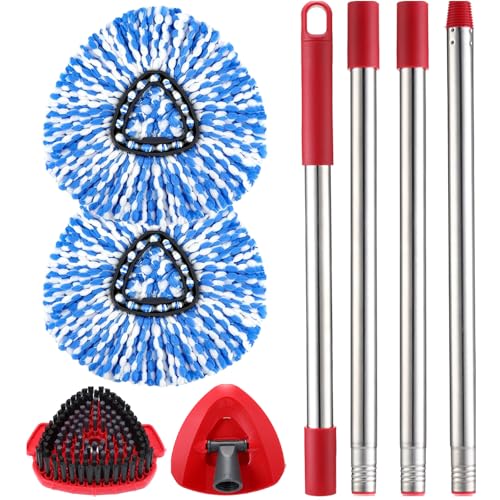 RinseClean Spin Mop Replacement Head Spin Mop Refills for O-Cedar RinseClean Microfiber Spin Mops 2-Tank System, 2 Microfiber Mop Refills, 1 Triangle Head Cover, 1 Scrubber Head and Handle for Ocedar