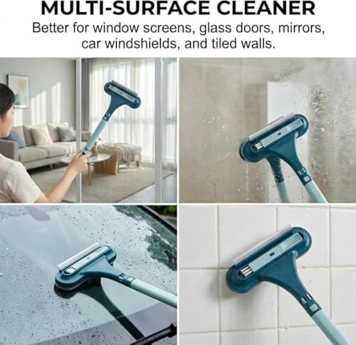 3 in 1 Window Screen Cleaner for Patio and Porch, 64cm Multi Purpose Cleaning Brush with 30 Degree Angled Handle for Home Deep Cleaning (Blue)