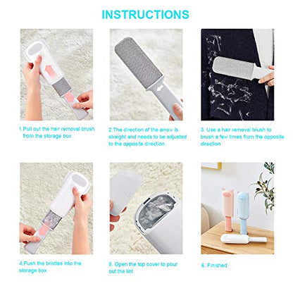 Pet Hair Remover Brush Removal - Portable Dog or Cat Fur Cleaner Tool for Furniture, Carpet, Clothing, Car Seat Self-Cleaning Base Efficient Double-Sided Perfec (White) - color: White
