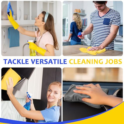 Nuenen Microfiber Cleaning Cloths for Cars 16 x 16 Inch Ultra Absorbent Car Towels Drying Reusable Cleaning Supplies House Kitchen Window Microfiber Towel(Blue, Gray, Yellow,60 Pcs) - color: Blue, Gray, Yellow