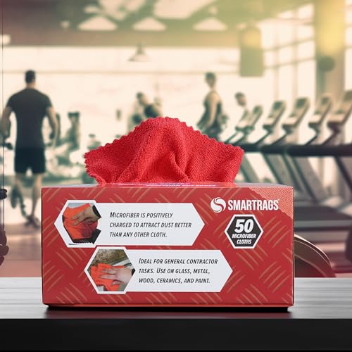 Arkwright Smart Rags Microfiber Cleaning Cloths, Pack of 50 in a Box, Lint Free 180 GSM Reusable Towels for Auto, Office and Household Cleaning, 12 x 12 in, Red - color: Red, size: 12 x 12 in