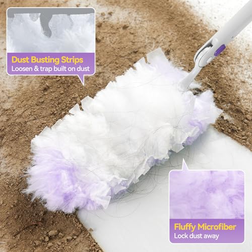 3 ft Extendable Handle with 30 Count Duster Refills, Long Handle Heavy Duty Microfiber Feather Duster, Disposable Multi Surface Duster Kit for Ceiling Fans, Vents and Hard to Reach Places - color: 1 Extendable Handle + 30 Refills