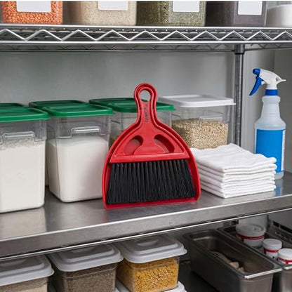 Restaurantware Mini Broom and Dustpan Set 10 Pack of Plastic Handheld Brush and Pan Compact Cleaning Kit with Ergonomic Handle Red and Black Office Desk and Home Cleaning Set