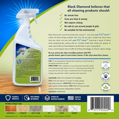 Black Diamond Stoneworks Wood & Laminate Floor Cleaner – No-Rinse Streak-Free Cleaner for Hardwood, Laminate, Engineered Wood & Luxury Vinyl Plank Floors (1 Quart) - size: 32 Fl Oz (Pack of 1), style: Floor Cleaner