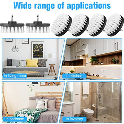 Drill Brush Attachment Power Scrubber Cleaning Kit Multi Purpose Drill Brush Set Drill Scrubber Brush Kit Cleaning Brushes for Drill Bathroom Surfaces Tub Grout Shower Kitchen (White, 6 Pcs)