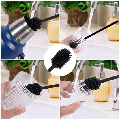 Silicone Bottle Brush with Straw Cleaning Brush, Extra Long Water Bottles Washer Brush Reusable Straw Cleaner BPA-Free Cup Cleaning Brush for Stanley Baby Bottle Glass Mug