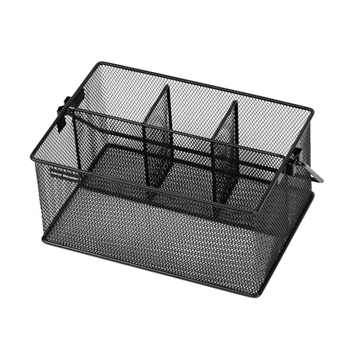 Mind Reader Multi-purpose Storage Caddy with Handle, Desktop Organizer, Cutlery Holder, 4 Compartments, Metal Mesh, Black - color: Black