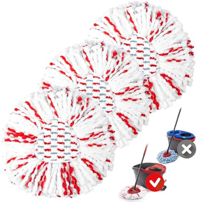 Spin Mop Replacement Heads Compatible with O-Cedar EasyWring 1-Tank System - Microfiber Mop Head Refills for Deep Floor Cleaning, Scrub Pad for Tile Hardwood Kitchen, 3Pack - size: 3pcs 1-Tank Mop Red