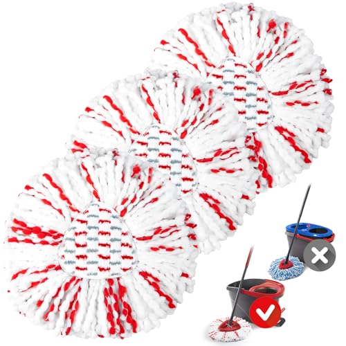 Spin Mop Replacement Heads Compatible with O-Cedar EasyWring 1-Tank System - Microfiber Mop Head Refills for Deep Floor Cleaning, Scrub Pad for Tile Hardwood Kitchen, 3Pack - size: 3pcs 1-Tank Mop Red