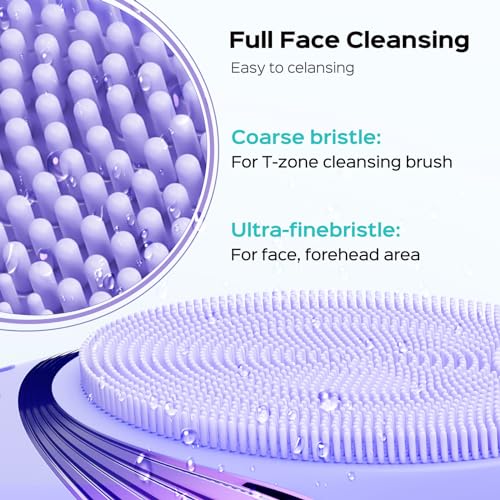 COSLUS FBS01 Facial Cleansing Brush Face Scrubber, Compact for Travel | Rechargeable, Gentle Silicone, 5 Cleansing Modes, Deep Cleaning for Men & Women, Removing Blackhead Exfoliating,Purple - color: Purple