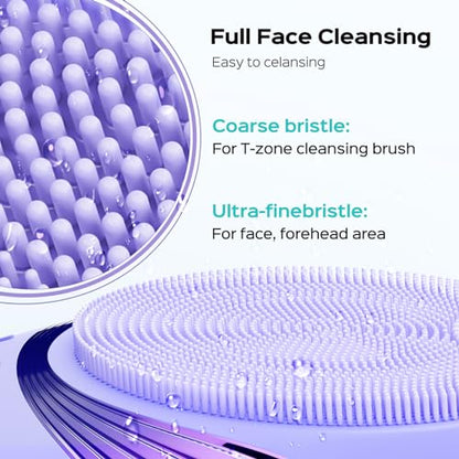 COSLUS FBS01 Facial Cleansing Brush Face Scrubber, Compact for Travel | Rechargeable, Gentle Silicone, 5 Cleansing Modes, Deep Cleaning for Men & Women, Removing Blackhead Exfoliating,Purple - color: Purple