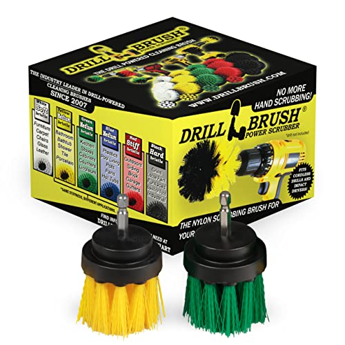 Cleaning Supplies - Kitchen Pot - Cleaner - Drill Brush - 2-inch Diameter, Long Bristle Spin Brush Set - Bathroom Accessories - Shower Curtain - Bath Mat - Baby Bath Tub - Scrubber - Calcium - Rust - color: Green / Yellow