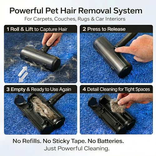 Pet Hair Removal System – Reusable Lint Roller & Lint Remover for Pet Hair on Carpet, Couch & Furniture + Pet Hair Glove Brush – Dog & Cat Fur Remover Tool for Car, Rugs & Clothing