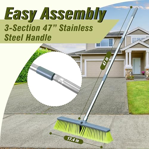 18" Push Broom with 47" Long Handle, Multi-Surface Floor Scrub Brush for Cleaning Deck, Patio, Garage, Driveway - size: 18" Push Broom + 47" Handle