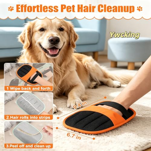 2 Pack Pet Hair Removal Gloves, Reusable Electrostatic Dog Cat Hair Remover Glove for Furniture Car Seats Clothing, Washable Grooming Mitts for Shedding-Orange | 2 Pack Pet Hair Removal Gloves