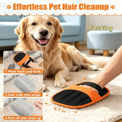 2 Pack Pet Hair Removal Gloves, Reusable Electrostatic Dog Cat Hair Remover Glove for Furniture Car Seats Clothing, Washable Grooming Mitts for Shedding-Orange | 2 Pack Pet Hair Removal Gloves