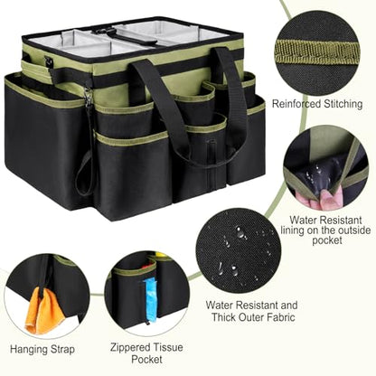 Large Rolling Cleaning Caddy Bag with Detachable Trolley,Cleaning Cart on Wheels with Shoulder Strap,Cleaning Supplies Organizer for Housekeepers,Green - color: Green