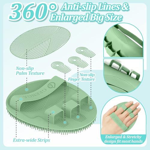 Silicone Back & Face Scrubber & Bath Glove Set 3PCS, 13.4'' Gentle Back Scrubber with Dual-Side Head, 360° Anti-Slip Bath Glove, Unique Side-bristled Face Scrubber for All-round Cleaning(Green) - color: Green*3