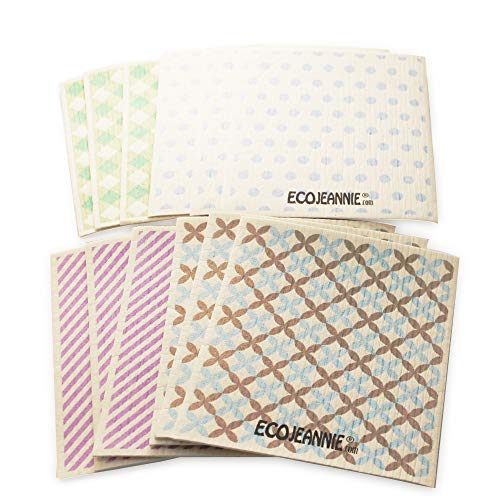 Wholesale EcoJeannie Eco-Friendly German Cleaning Cloth 100% Biodegradable Cellulose Sponge Cloths, Kitchen Cloths, GMO-Free, Reusable - Made in Germany Packaged in P.R.C. (12 Pack)