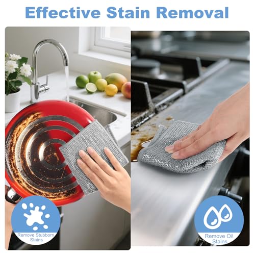 10pcs New Upgrade 2-Layer Microfiber Wire Dishcloth,Non-Scratch Wire Dishwashing Rags for Wet and Dry,Metal Scrubbers, Kitchen Miracle Cleaning Dish Rags for Cookware,Sinks, Dishes,Stove,Grey - color: 10pcs Grey