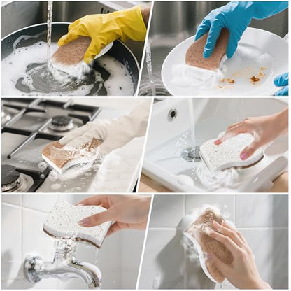 12Pack Natural Kitchen Sponge, Biodegradable Cellulose and Coconut Scrubber, Eco Friendly Sponges for Dishes