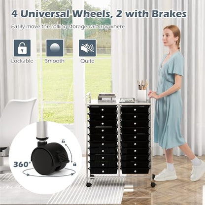 DREAMADE Rolling Cart With Storage Drawers, Utility Cart With Removable Plastic Drawers, Lockable Wheels for Classroom Organization, Art Supplies, Office, Scrapbook (20 Drawers, Black) - color: Black, style: 20 Drawers