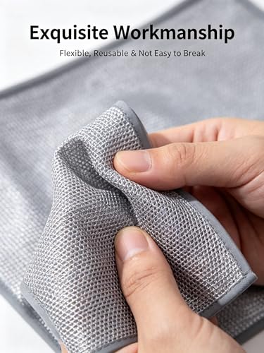 12 Pcs Non Scratch Wire Dishcloth, Metal Dishwashing Rag for Kitchen Sinks Dishes Stove Top, Versatile Durable Odor-Free Effective Mesh Cleaning Tool, 20cm x 20cm Silver