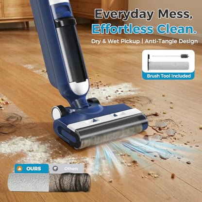 OLIXIS Wet Dry Vacuum Cleaner, Cordless All-in-One Vac Mops, Vacuum Mop with Self-Cleaning System, Dual Water Tank Design, Tangle-Free Brush, Dual-Edge Cleaning, 35-Min Runtime - color: Blue