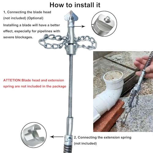 Flex-Shaft Sewer Descaling Chain, 16mm Drill-Powered Drain Cleaner, Hardened Steel Pipe Unclogger for Kitchen Sink, Bathtub, Toilet & Shower Drain, Reusable Pipeline Maintenance Tool
