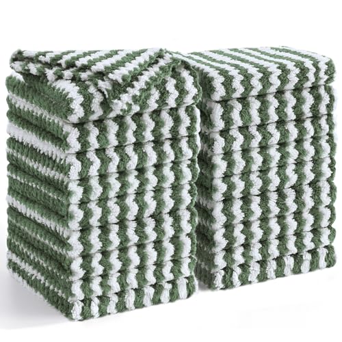 Homaxy 18 Pack Kitchen Dish Cloths, Ultra Soft and Absorbent Dish Towels, Reusable Fast Drying Microfiber Cleaning Cloth, Coral Velvet Wave Design No-lint,10 x 10 inches, Grass Green - color: Grass Green, style: 10" x 10" - 18 Pack