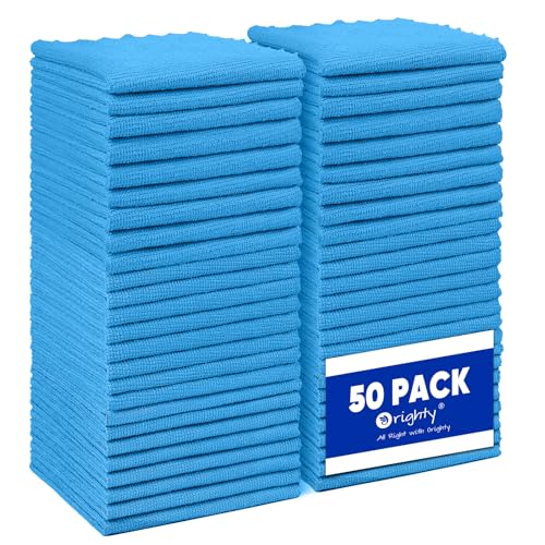 Orighty Microfiber Cleaning Cloth Bulk, Shop Towels Shop Rags 50 Pack, Reusable Microfiber Cleaning Rags for Cars, Multi-Purpose Lint Free Towels for Home & Kitchen, 12x12 Inch, Blue - color: Blue, size: 50 Pack