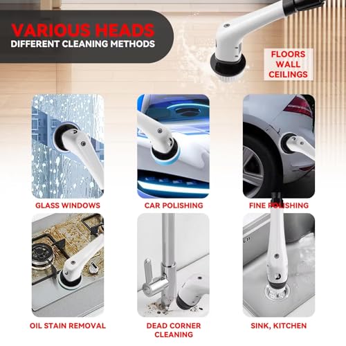 Generic Electric Spin Scrubber Cordless Cleaning Brush, Shower, Bathroom, Kitchen Cleaning Brush with 7 Replaceable Brush Heads, Power Scrubber, Adjustable Speed, Adjustable Extension Handle Black