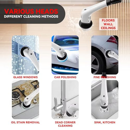 Generic Electric Spin Scrubber Cordless Cleaning Brush, Shower, Bathroom, Kitchen Cleaning Brush with 7 Replaceable Brush Heads, Power Scrubber, Adjustable Speed, Adjustable Extension Handle Black