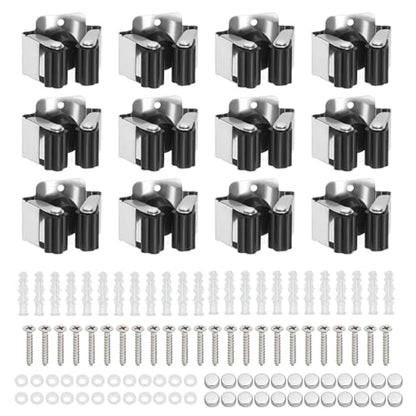 PATIKIL Broom and Mop Holder, 12 Pack Wall Mounted Stainless Steel Mop Hanger Heavy Garden Tool Organizer Rack Hanging Clips with Screws for Home Garage, Black - color: Black
