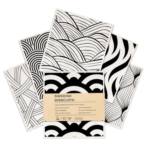 Swedish Dishcloths 6 Pack Reusable No Odor, Geometric Towels Kitchen Absorbent Cellulose Sponge Cloths, Washable Kitchen Dish Cloths for Dish Washing, Eco Home Cleaning - color: Multi 1526