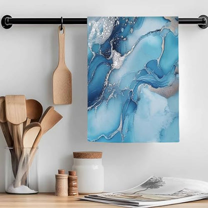 Marble Texture Kitchen Towels Set of 4 Blue Sliver Shinny Modern Abstract Decorative Dish Towels Ultra Soft Microfiber Absorbent Reusable Dishcloths for Kitchen Drying, 18x28 Inch - size: 28" x 18" (Pack of 4)