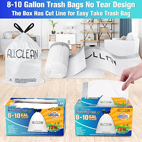Trash Bags 10 Gallon Medium Kitchen Drawstring Bathroom Garbage Bags, Fit 8-10 Gal Bins,Extra Strong&Leak-Proof,Unscented&Recyclable Trash Can Liners for Bathroom Home Office Garden Lawn - style: 8-10 Gallon-White